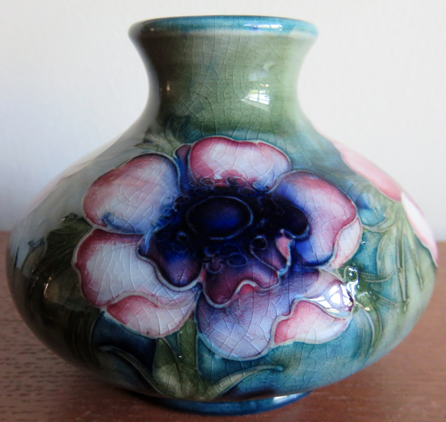 Moorcroft Hibiscus Cobalt Vase Side A